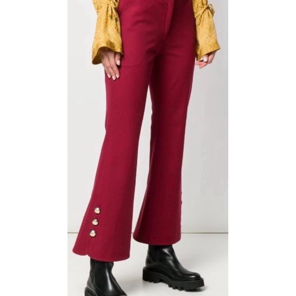 NWT Derek Lam 10 Crosby Merlot Cropped Flared Trousers Sailor Buttons‎ Sz 4 $395